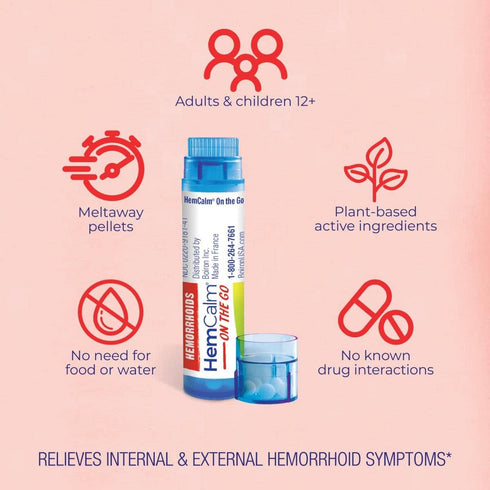 Boiron HemCalm On The Go, Hemorrhoid Relief of Pain, Itching, Swelling, Discomfort - 2 Count (160 Pellets)