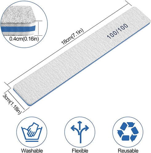 Nail Files for Acrylic Nails, 12 PCS 100/100 Grit Emery Boards, Washable Professional Manicure Tools