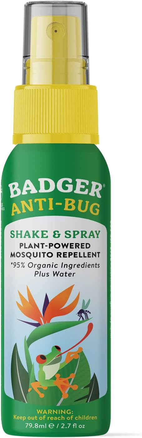 Badger Bug Spray, Organic Deet Free Mosquito Repellent with Citronella & Lemongrass, Travel Size 2.7 fl oz