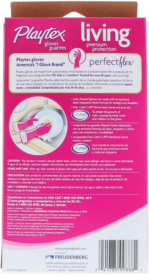 Playtex Living Reuseable Rubber Cleaning Gloves (Small, 5 Pairs), Premium Protection Reusable Household Gloves