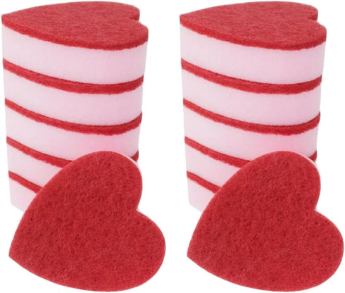 Heart Shaped Sponge, Pink Dual-Sided Kitchen Scrubber for Dishes, Pots, Pans, and Household Cleaning, 12 Pack
