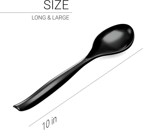 Large Plastic Serving Spoons, Plastic Serving Utensils, Disposable Serving Spoons,10 inches, Big Heavy Weight Reusable Utensils for Party Buffet Catering, Large Serving Spoons (18, 10 inches black)