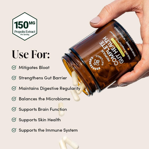 Beekeeper's Naturals Complete Gut Health - 3-in-1 Probiotics, Prebiotic, Postbiotic - 60ct Vegan Capsules for Digestive