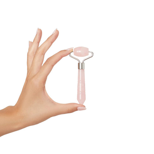Mini Rose Quartz Face Roller - Improves Skin Tone & Blood Circulation, Reduces Under-Eye Puffiness & Dark Circles