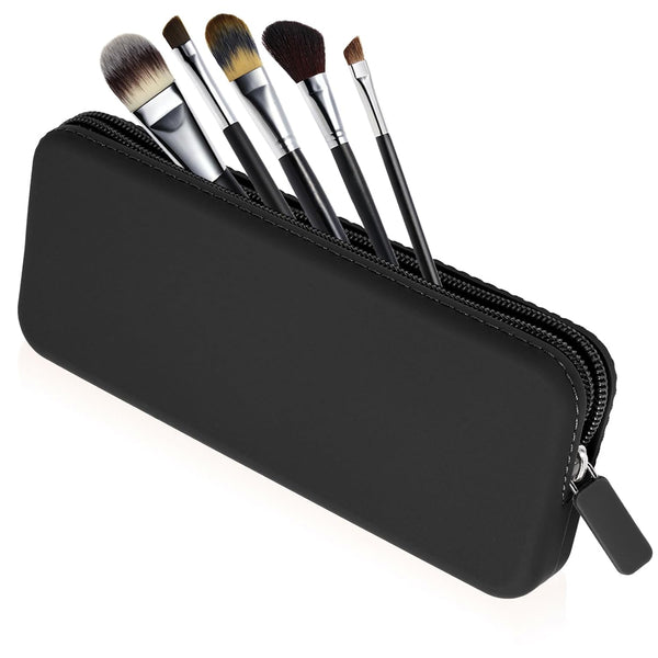 Sakolla Silicone Makeup Brush Holder, Travel Makeup Brush Bag with Zipper Closure, Washable Organizer Case (Black)