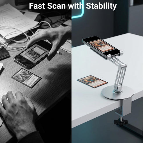 HUASAI Carbon Steel TCG Card Scanner Stand, Heavy-Duty C-Clamp Phone Holder for MTG & Sports Cards, Adjustable Scanning