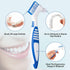 Anbbas 2pcs Double Bristle Head Denture Brush - Dental Cleaning Brush with Portable Toothbrush Cup Holder