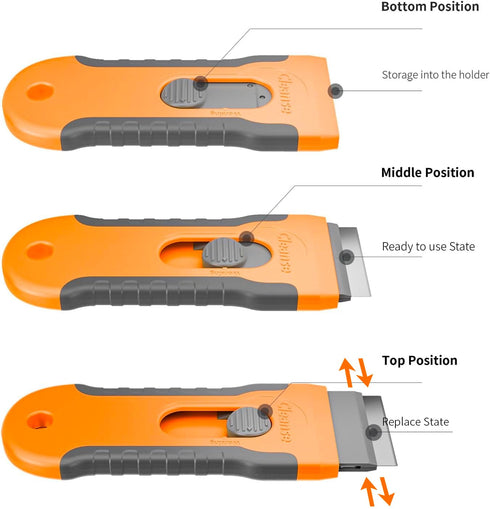 Razor Blade Scraper with 15 Extra Blades, Multi-Surface Cleaning Tool for Glass, Ceramic, and Ovens