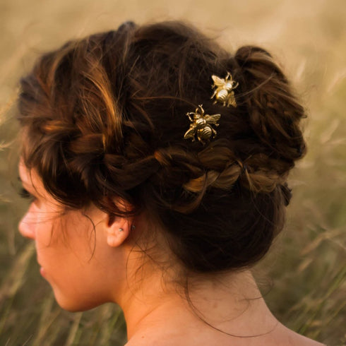 Kercisbeauty Boho Gold Bee Hair Pins Clips - 2pcs Headpiece Hair Accessories Gift for Women Teen Girls