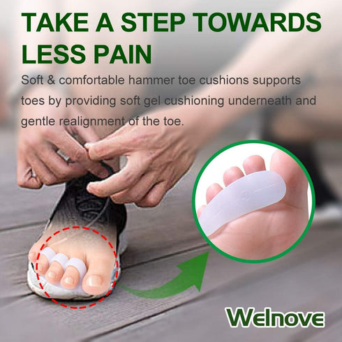 Welnove Hammer Toe Crests Straightener, 4 Pcs Gel Toe Support Pads Cushion, White