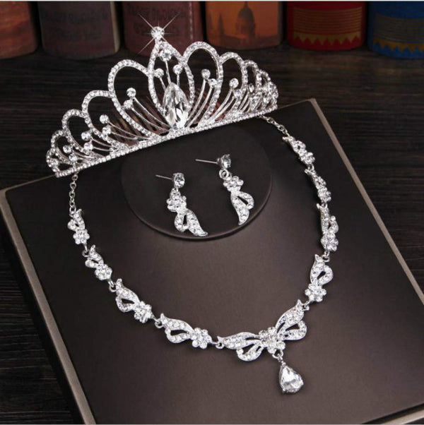 Sither Bridal Rhinestone Crown Necklace Earrings Set for Wedding Jewelry, Tiara Headband Accessories for Pageant