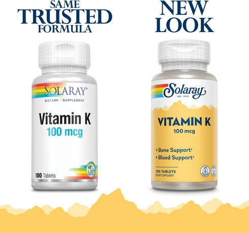 Solaray Vitamin K-1 100mcg | 100 Tablets | Non-GMO, Vegan & Lab Verified | Supports Healthy Bone Structure, Blood