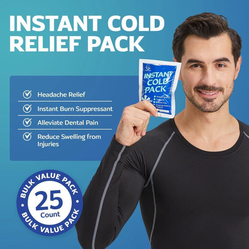 25 Packs Instant Ice Cold Pack, 6” x 4.5”, Disposable Instant Ice Packs for Injuries, Cold Compress for Pain Relief