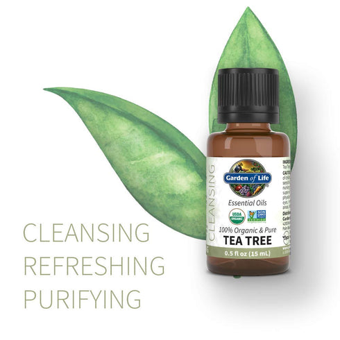 Garden of Life Essential Oil, Tea Tree 0.5 fl oz (15 mL), USDA Organic & Pure, Clean, Undiluted & Non-GMO - for Diffuser, Aromatherapy, Meditation - Cleansing, Refreshing, Purifying