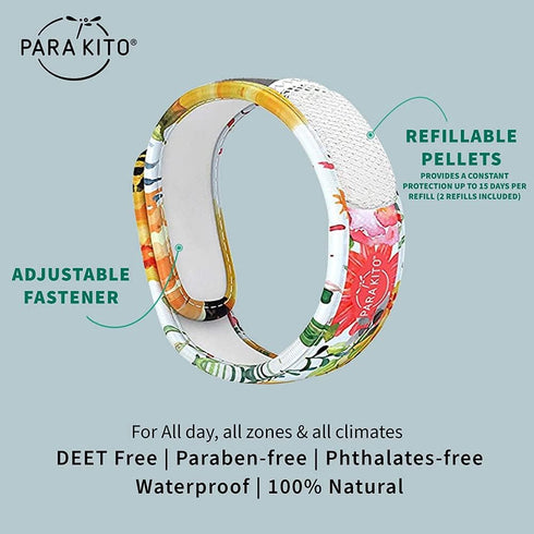 PARA'KITO Mosquito Insect & Bug Protection Wristband - Natural Essential Oils, Bug Spray Alternative for Summer, Hiking