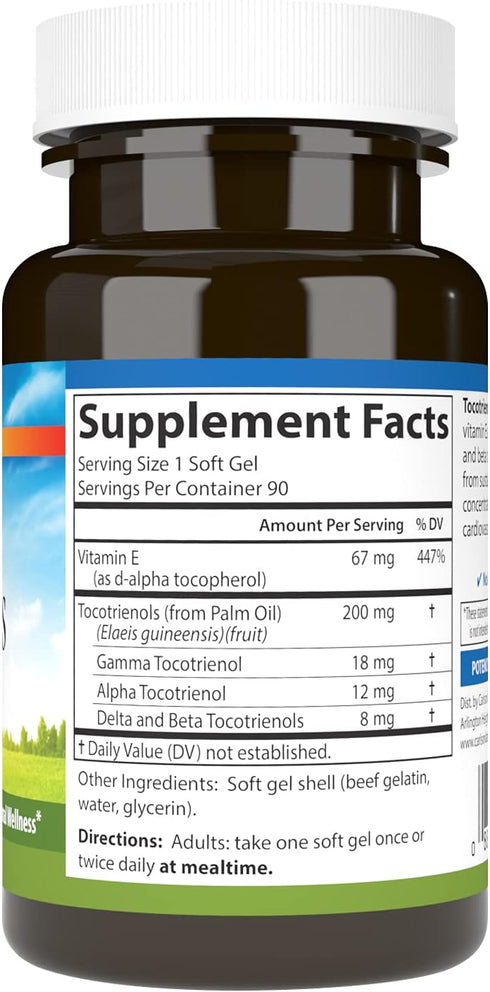 Carlson Tocotrienols, 40 mg, with Natural-Source Vitamin E, Sustainably Sourced, 90 Softgels