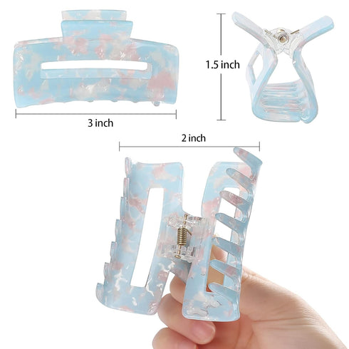 laxizar Hair Claw Clips 8 Pack, Tortoise Barrettes Rectangle Shape, 3 Inch Fashion Clips for Women