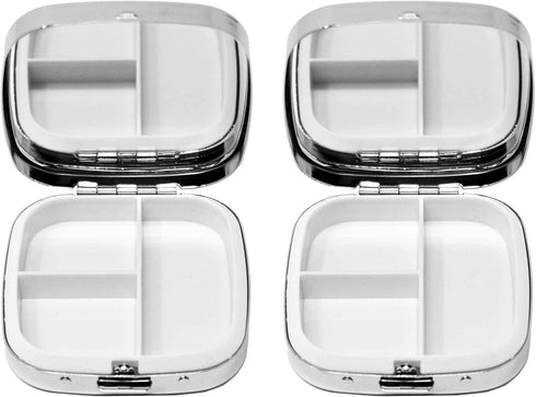 Set 2 3 Stephanie Imports Personal Pill Organizers, of Square-Shaped Pill Box with Mirror (Silver Etched Lines