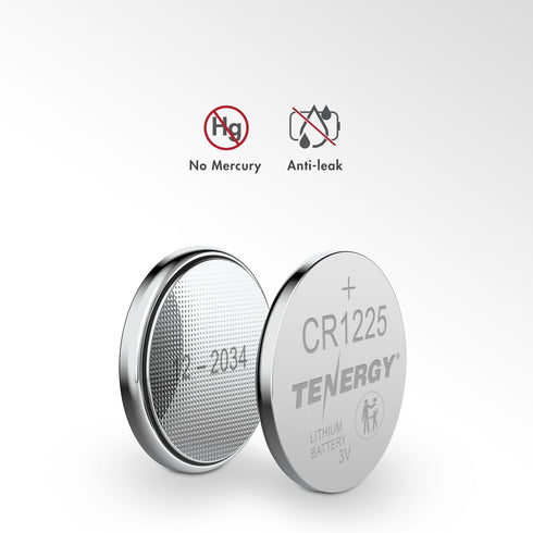 Tenergy 3 Volt CR1225 Battery, Button Cell Batteries for Thermometers, Key Fobs, Medical Devices, 10 Pack