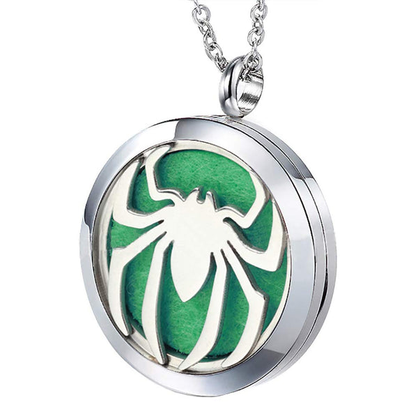 Essential Oil Diffuser Necklace - Aromatherapy Stainless Steel Spider Pattern Locket Jewelry Set for Women Men Teen