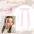 VOBOBE 4PCS Hair Bows for Girls Women, Solid Satin Tassel Bowknot Hair Clips with Long Tail (Pink+White)