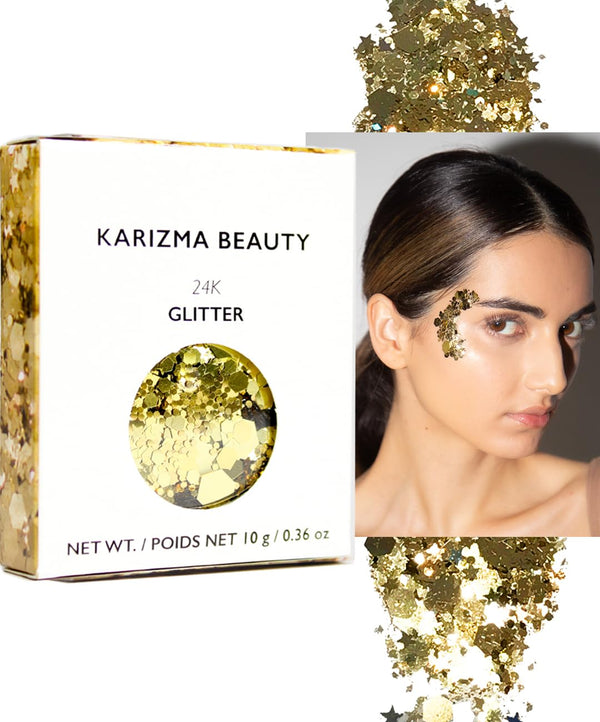 KARIZMA 24K Gold Glitter, 10g Chunky Face, Hair, Eye & Body Glitter for Women, Rave & Festival Accessories