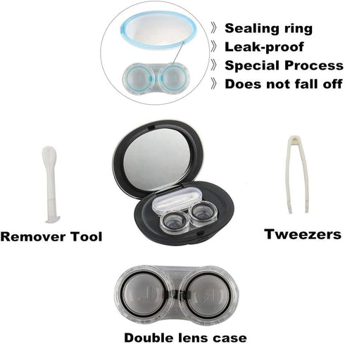 MUDOR Exquisite Contact Lens Case, Mini Travel Kit with Remover Tool, Black