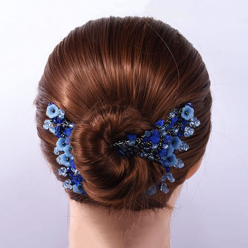 Magic Easy Combs for Women - Elastic Beaded Double Hair Clips for Hair Styling or Decoration (Black + Blue + Green +