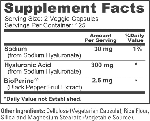 NusaPure Hyaluronic Acid 300mg, 250 Veggie Capsules, Non-GMO, Vegan