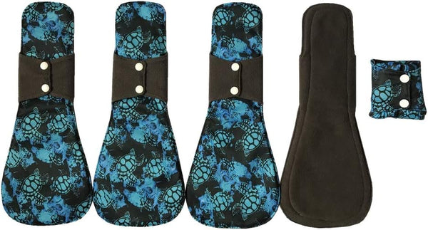 Sigzagor MUMBABY 5pcs 14 Inch Overnight Charcoal Bamboo Mama Cloth/Menstrual Pads/Reusable Sanitary Pads