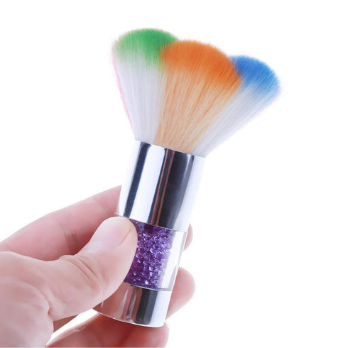 LEQ 2Pcs Colorful Nail Art Dust Brush Remover, Cleaner for Acrylic & UV Gel Nails, Shiny Rhinestone Handle
