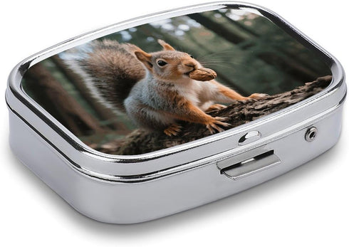 STVNKML 2 Squirrel Pill Box Travel Pill Organizer Compartment Weekly Pill Case with Mirror A Day Medicine Container
