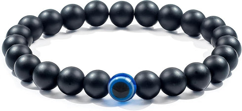 Triple Protection Bracelet for Luck and Prosperity, Hematite Black Obsidian Tiger Eye Stone, Adjustable Elastic for Men
