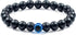 Triple Protection Bracelet for Luck and Prosperity, Hematite Black Obsidian Tiger Eye Stone, Adjustable Elastic for Men