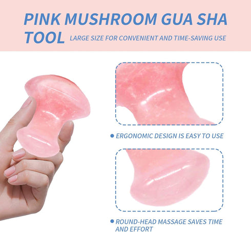 Mushroom Gua Sha Stone - Natural Rose Quartz Aventurine Face Massager for Eye, Neck, Spa Relaxing Massage