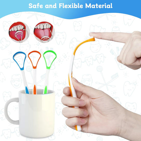 4-Pack Tongue Scraper Oral Care Kits – Dual-sided Brushes for Reducing Bad Breath, Ideal for Adults and Kids