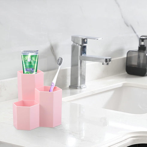 LoveBB Makeup Brush Holder Organizer, 3 Slot Plastic Storage Solution for Cosmetics Brushes, Pink
