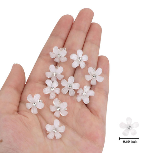YISSION 20Pcs Mini White Rhinestone Flower Hair Clips, Decorative Hair Barrettes and Pins for Girls Women Bridal