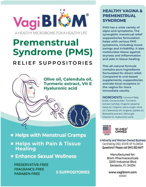 Menstrual Relief Suppositories (5 Suppositories) with Calendula Oil, Cocoa Butter, Turmeric, and Vit E for Period Cramp