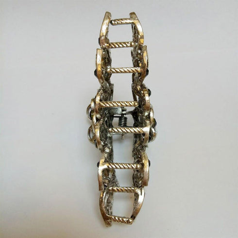 Women Fashion Retro Metal Alloy Rhinestone Large Size Fancy Hair Claw Jaw Clips for Thick Hair (Ink-Blue Colour 1)