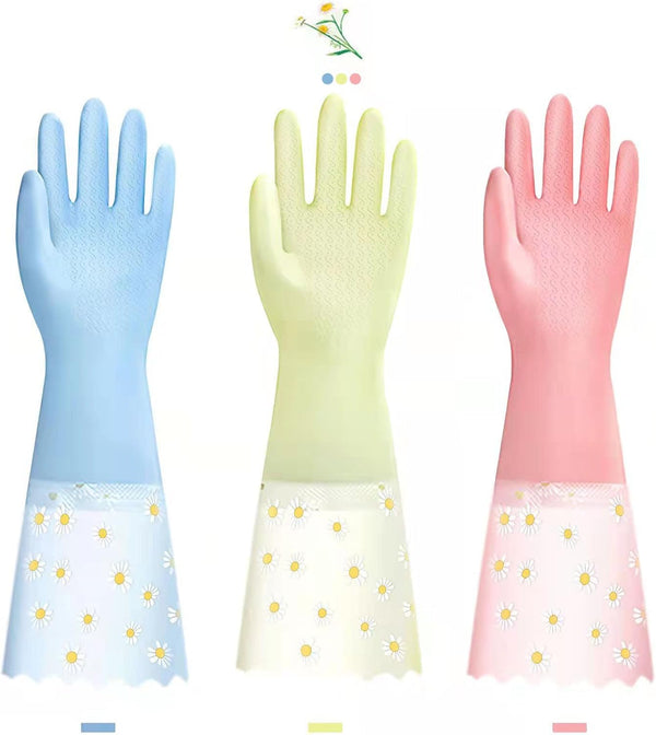 Dishwashing Cleaning Gloves 3 Pairs Reusable Rubber Non-Slip Laundry Kitchen Gardening