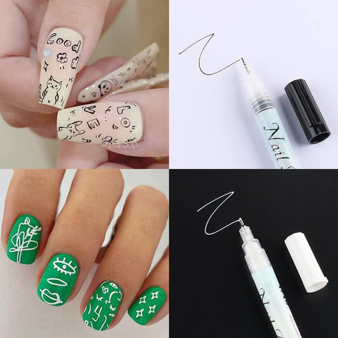 Nail Art Graffiti Pen Set, 12Pcs Waterproof Painting Marker Pen for Professional Manicure