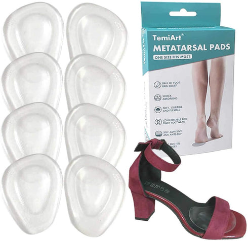 Ball of Foot Cushions, Metatarsal Pads for Women Men, Soft Gel Insoles for Forefoot Cushioning, Pain Relief (4 Pair)