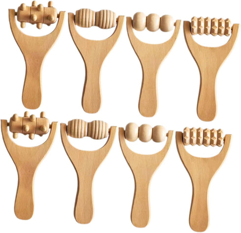ZUNOXAZ 8pcs Wooden Massage Roller Multi Functional Hand Massager for Neck Shoulder Back Foot Relief Ergonomic Design