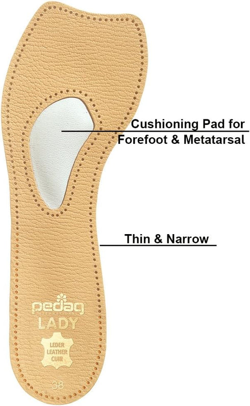 Pedag 121 Lady 3/4 Ultra Thin Leather Self Adhesive Insole, Tan, Women's 10, for All Heels