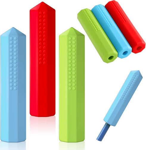 Eersida 6 Pieces Sensory Chew Pencil Toppers Set, Chewable Toys for Sensory Kids, Oral Motor Needs (Red, Blue, Green)