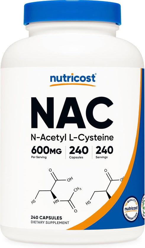 Nutricost N-Acetyl L-Cysteine (NAC) 600mg, 240 Vegetarian Capsules - Vegan, Non-GMO, Gluten Free for Antioxidant Support