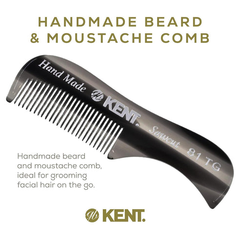 Kent 81T Black Graphite X-Small Beard and Mustache Pocket Comb, Fine Toothed for Facial Hair Grooming, Hand-Made