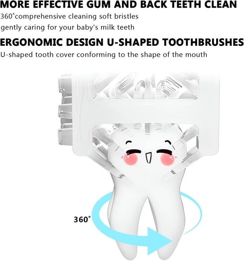 SNOWROSE 8 IPX7 2-12 Pcs Soft Bristles Kids Toothbrushes and Kids Electric Toothbrush U-Shaped Ultrasonic Waterproof