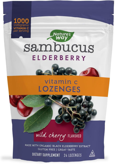 Nature’s Way Sambucus Elderberry Lozenges 24 Count | 1000 mg Vitamin C Per Serving, Wild Cherry